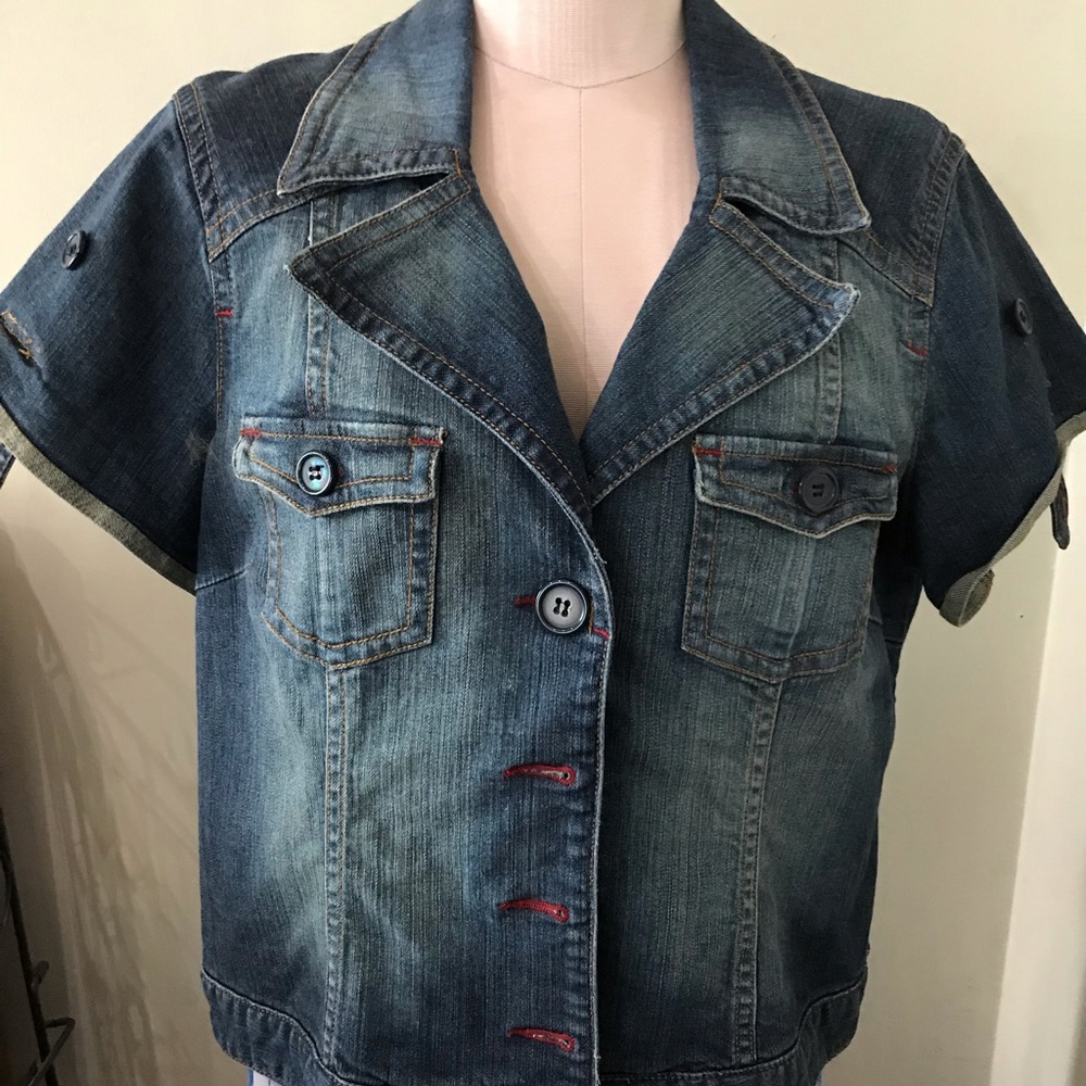 Blue Denim Short-Sleeve Jacket Top